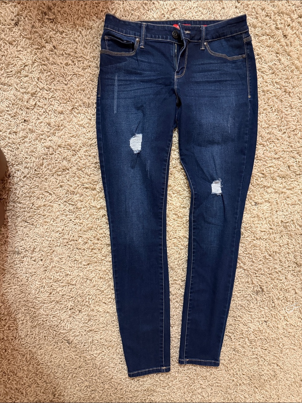 Guess Dark Indigo Skinny Jeans with Distressed Knees